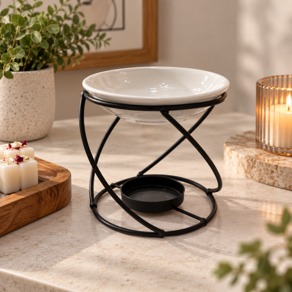Καυστήρας Wax Melts - Μαύρος με Λευκό Κεραμικό Μπολ 🖤