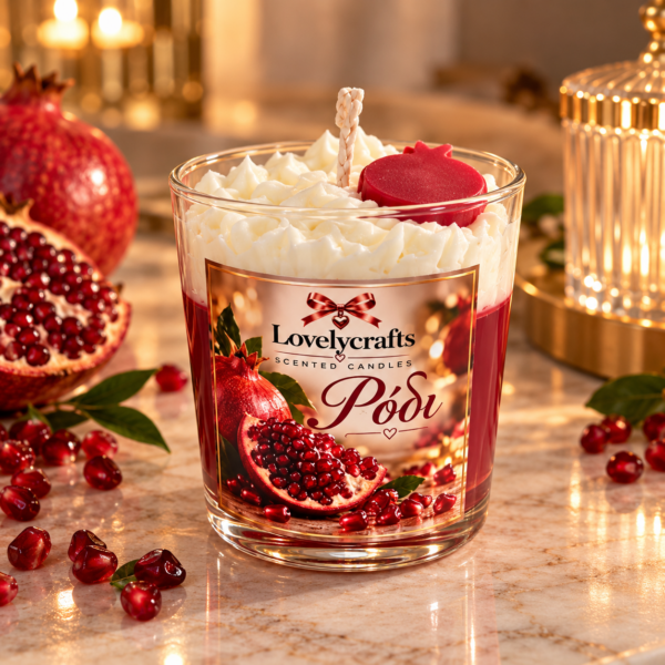 Pomegranate soy candle Lovelycrafts με διακόσμηση ροδιού